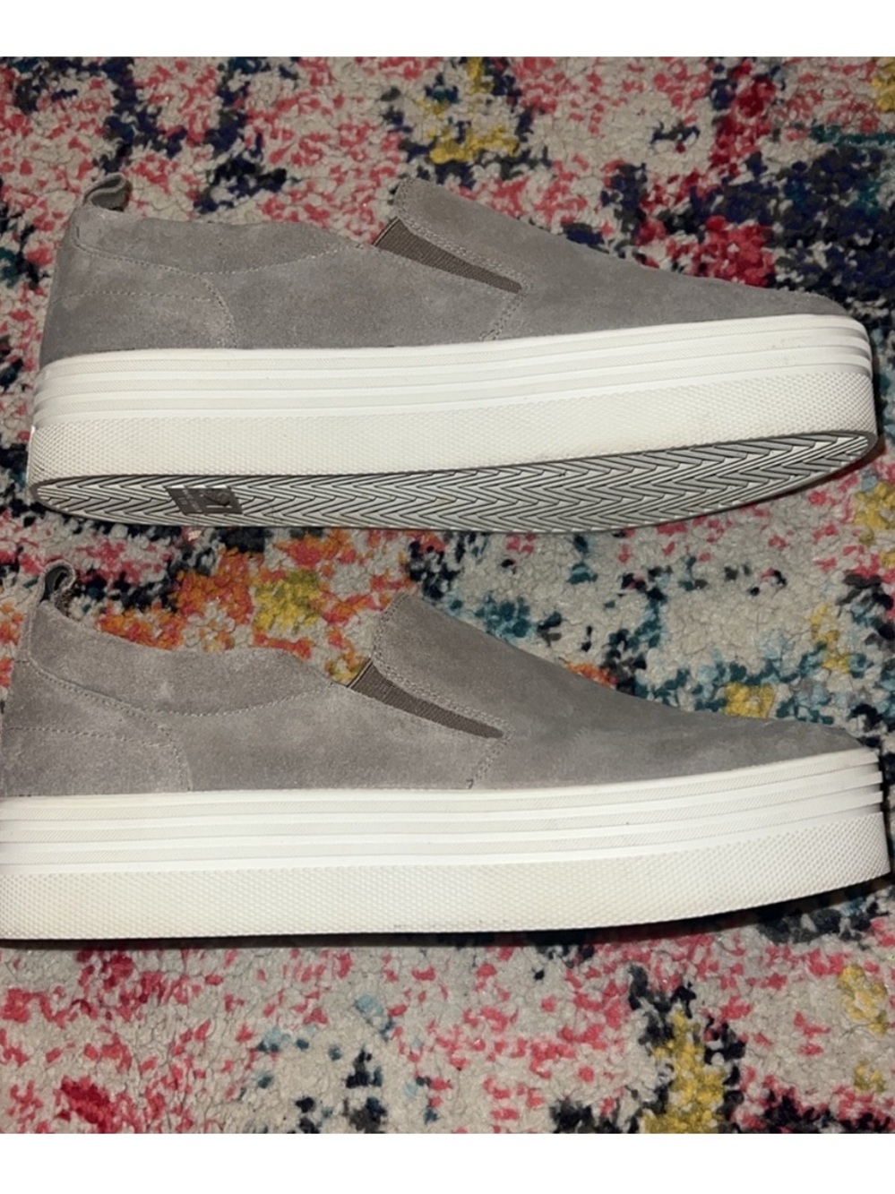 Marc Fisher Gray Suede Platform Slip-On Loafers